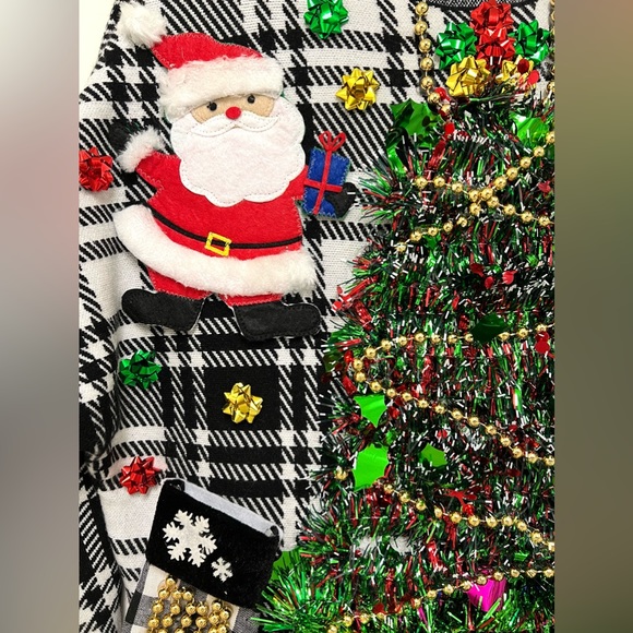Handmade Decorated Ugly Christmas Tree Sweater Black & White Size L - Picture 3 of 7